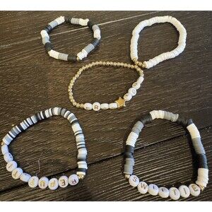 New (5) Pack Black/White Taylor Swift Swiftie Beaded Stretch Bracelets